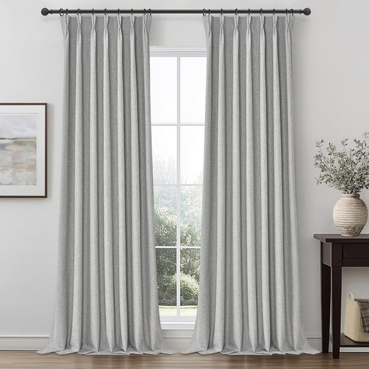 Grey Black Out Curtains 92 Inch Long for Living Room, Pinch Pleated Flax Linen Modern Insulated Drapes with Hooks Bedroom Curtain 92 Inch Length 2 Panels Set Soundproof Privacy Windows Burg(40"Wx92")