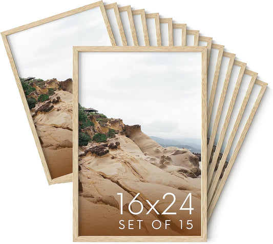 Haus and Hues 16x24 Natural Oak Wood Picture Frames Set of 15 - Premium Bulk Picture Frames 12x16 Bundle - Elegant Gallery Wall Frame Set for Posters, Art Display - Ideal for Wall Decor in Home &