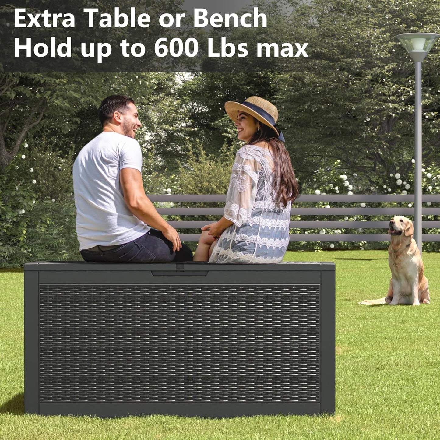 100 Gallon Deck Box Lockable Resin Outdoor Storage Box waterproof Outdoor Container for Patio Furniture Cushions, Pillow