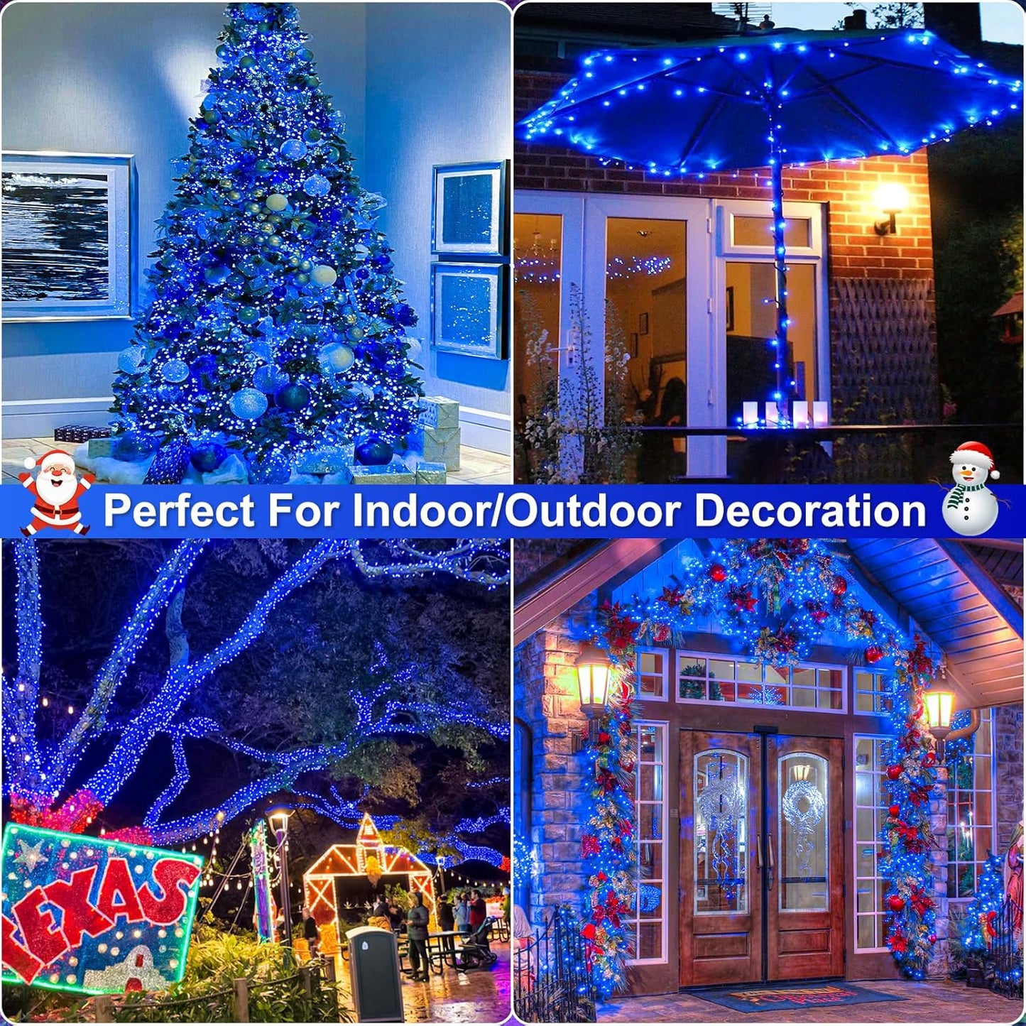 2 Pack Christmas Lights Outdoor, Total 200FT 600LED Christmas Tree Lights with 8 Modes Waterproof, Green Wire String Twinkle Lights for Indoor Home Garden Xmas Party Holiday Decorations, Blue