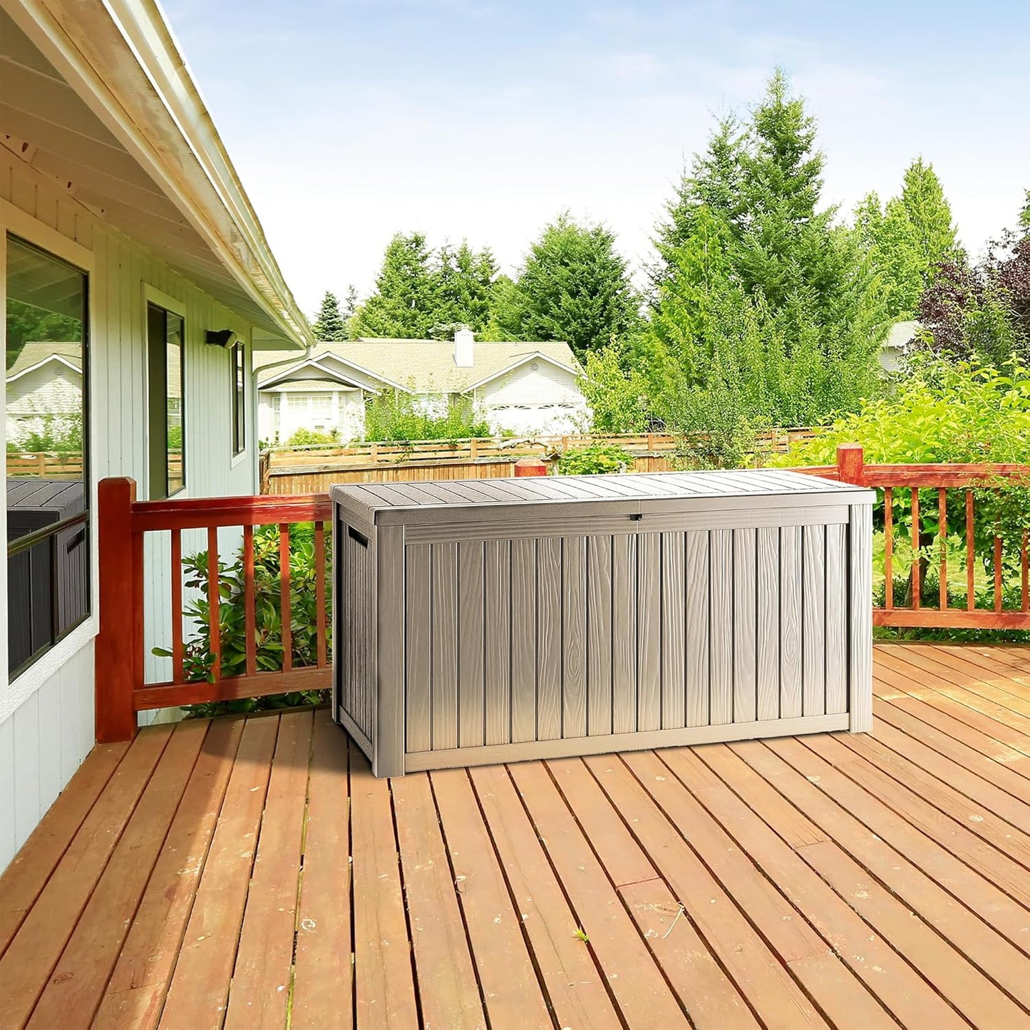 270 Gallon Lockable Resin Deck Box, Waterproof & UV-Resistant Outdoor Storage Box for Outdoor Cushion Storage, Garden Tools & Pool Accessories Storage, Gray