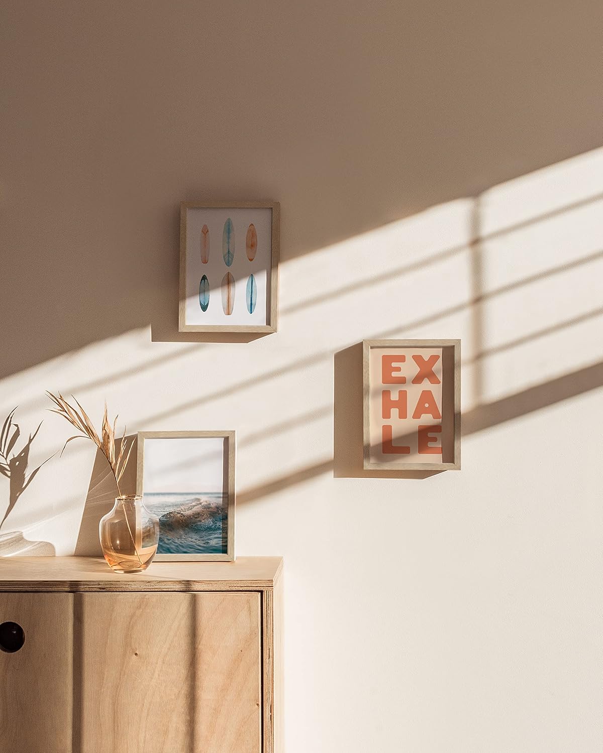 HAUS AND HUES Beige Wood Picture Frames 5x7 - Set of 3 for Gallery Wall, Collage Wall Decor, Photo Frames (Beige Oak)