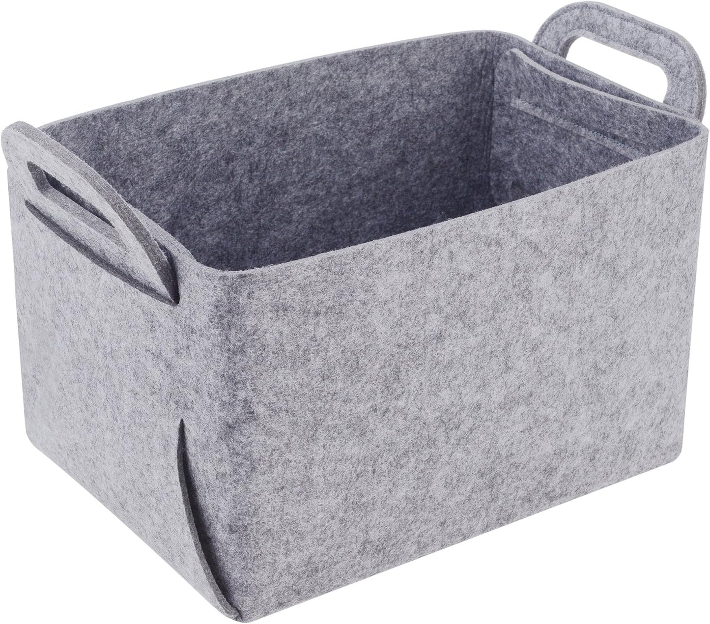 Storage Basket Felt Storage Bin Collapsible& Convenient Box Organizer with Carry Handles for Office Bedroom Closet Babies Nursery Toys Laundry (Light grey, 13.8inch（L）×9.5inch（W）×8.3inch（H）)