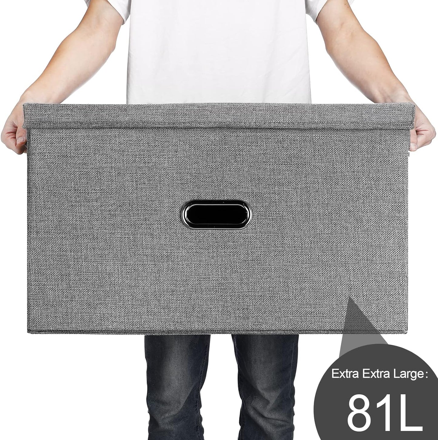 Large Linen Fabric Foldable Storage Bins with Removable Lid and Handles, Washable Storage Box Organizer Containers Baskets Cube with Cover for Bedroom,Closet,Office (Khaki, XXL(2-Pack))