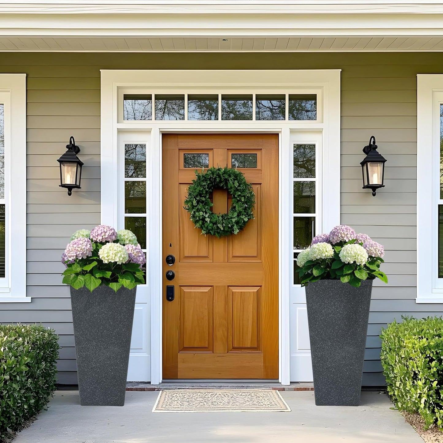 28" Large Tall Planters for Outdoor Plants, Set of 2 V-Shaped Planter Box with Black Terrazzo Look, Durable and Weather Resistant, Ideal or Garden, Patio, Porch or Home use.