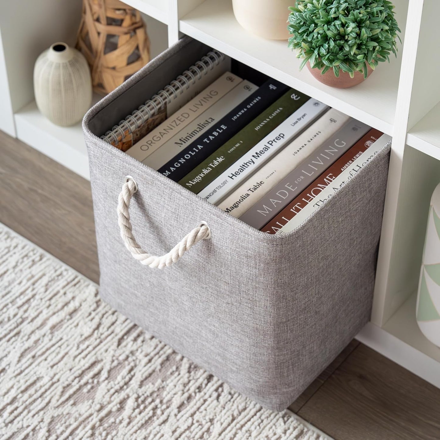 OrganiHaus 13x13 Cube Storage Bins 4 Pack, Foldable Cube Storage Organizer w/ Rope Handles, Collapsible Fabric Bins for Toys, Clothes & Closet Organization, Fabric Square Baskets - Gray