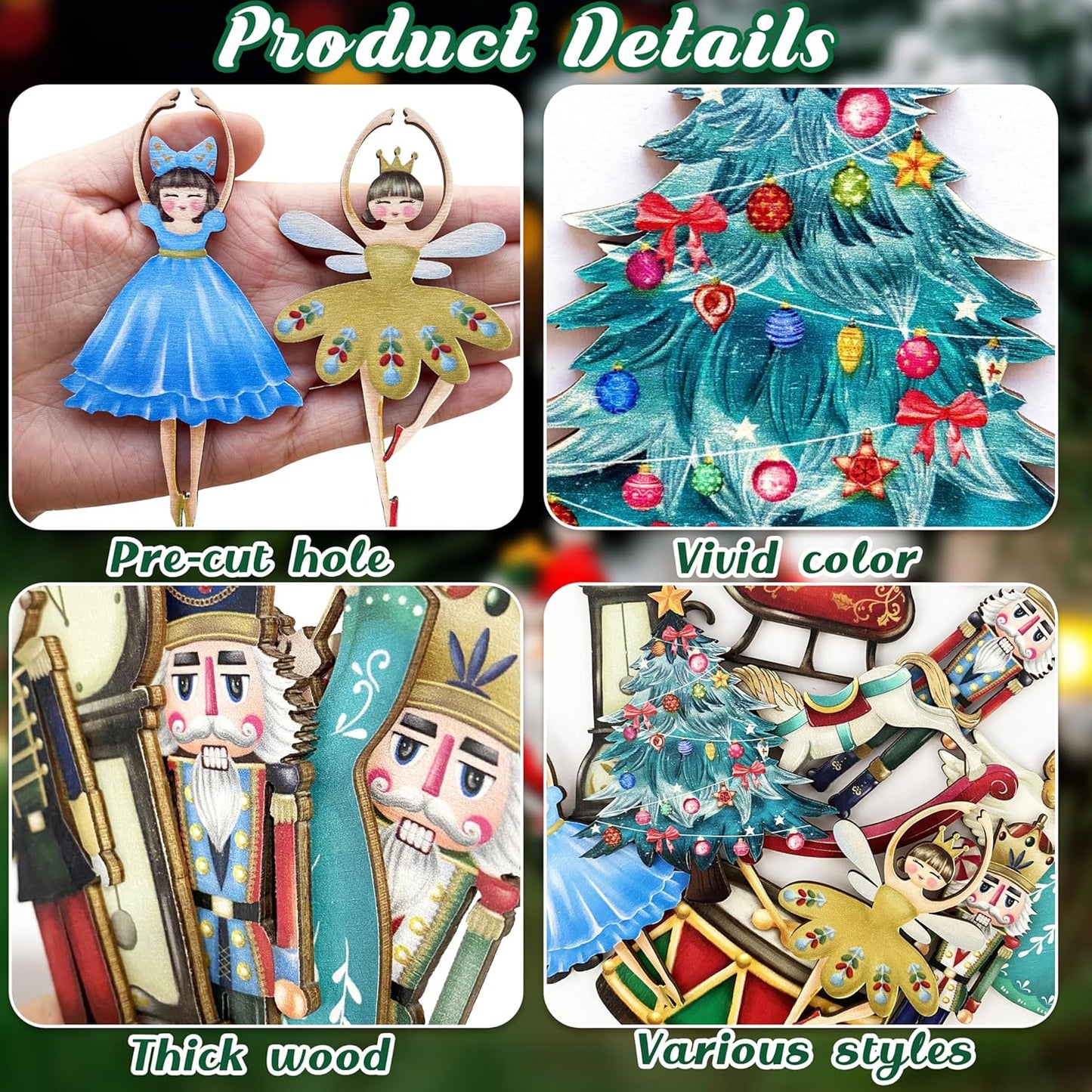 24 Pieces Christmas Nutcracker Wooden Ornaments Wood Hanging Decoration Set for Christmas Tree Hanging Wood Crafts Holiday Decor Xmas Party Supplies (Xmas-Nutcracker-B)